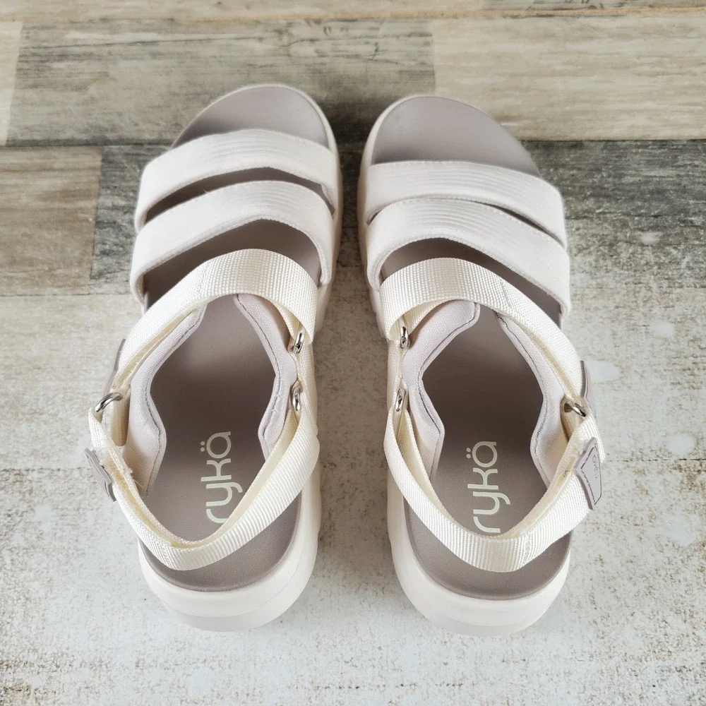 Ryka Beyond Womens Sandal Sz 5.5 M Gardenia White Slingback Hook & Loop Open Toe